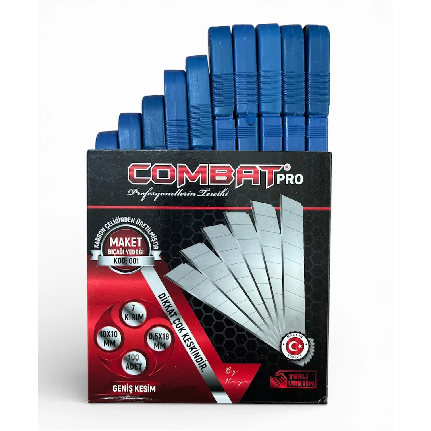 Combat Pro 7 Kırımlı Maket Bıçağı Falçata Ağzı Yedeği Geniş Kesim 0.50X18MM 100 Adet