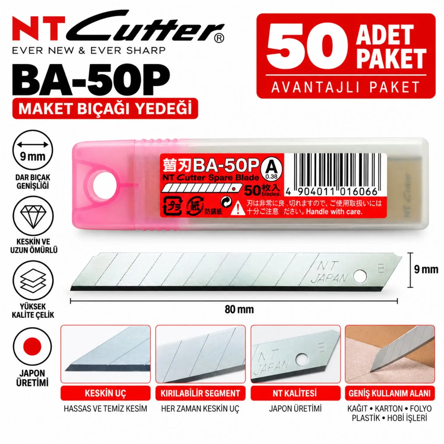 NT Cutter BA-50P 9mm Maket Bıçağı Yedeği