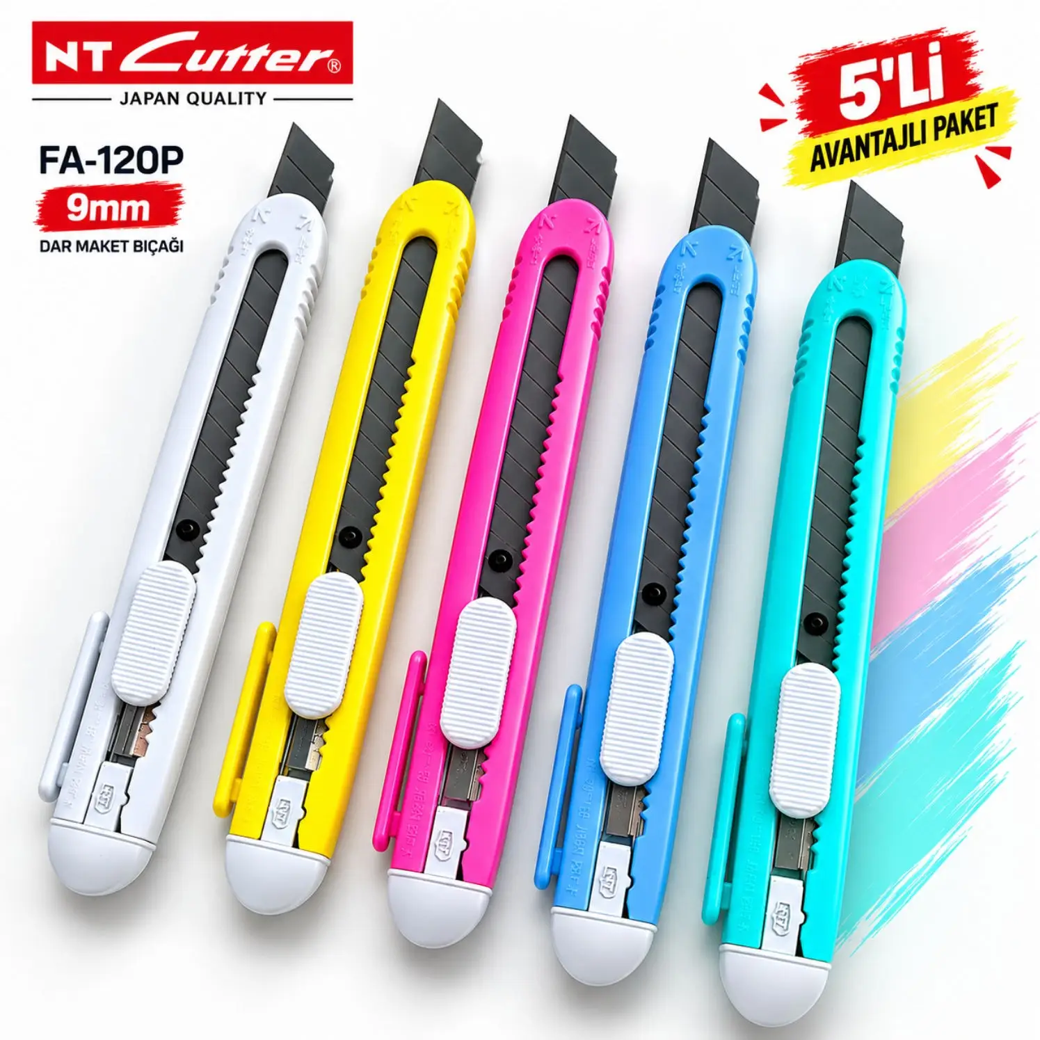 NT Cutter FA-120P 9mm Dar Maket Bıçağı 5li Paket