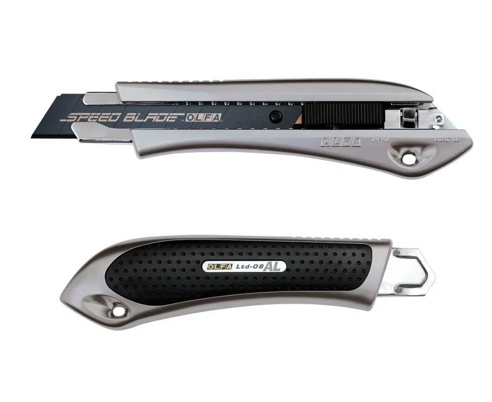 OLFA LTD-AL-LFB 18mm Geniş Maket Bıçağı Sürgülü Metalik Renk Sert Plastik Kaplama